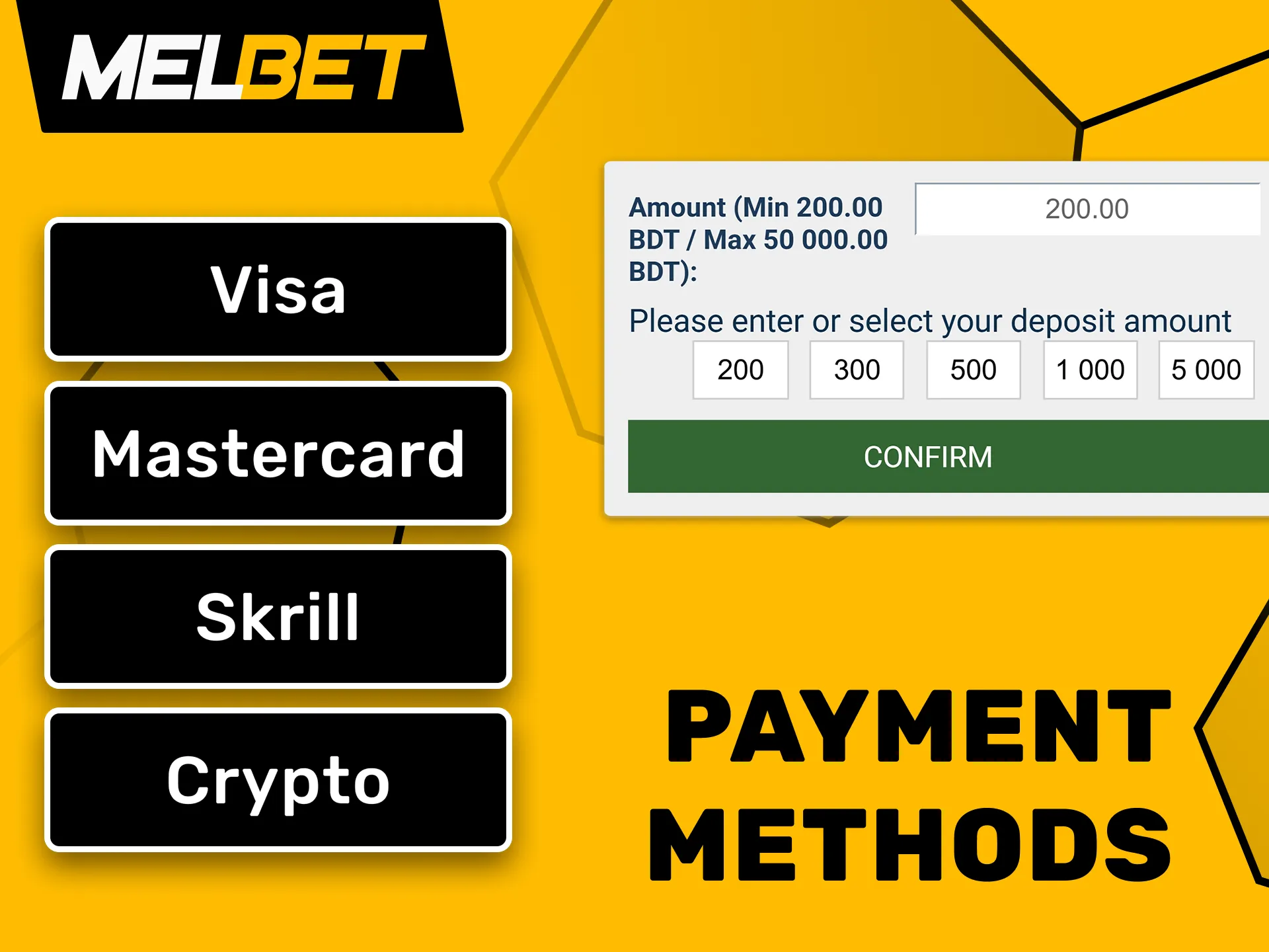 Melbet offers several convenient payment methods for agents.