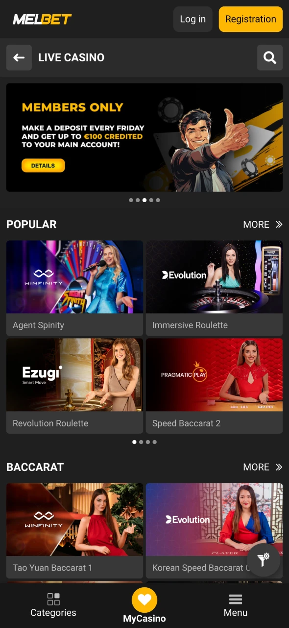 Playing casino games is easy with Melbet app.